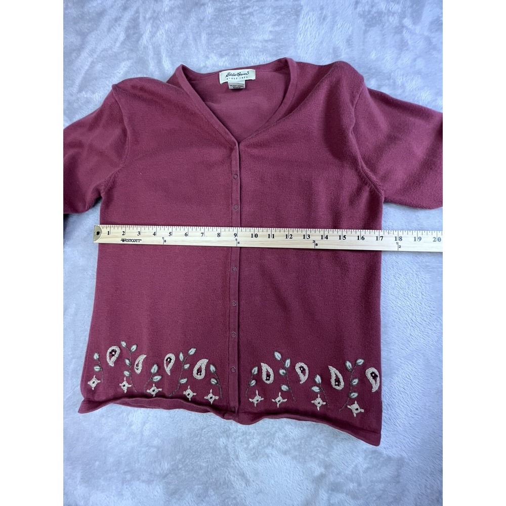 VTG Eddie Bauer‎ Womens S Cardigan Snap Front Embroidered Mauve Rose - Picture 7 of 10